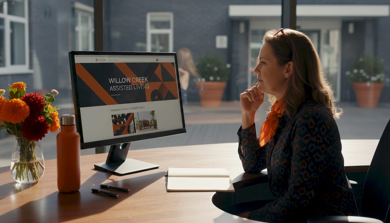 Assisted living marketing director reviewing website
