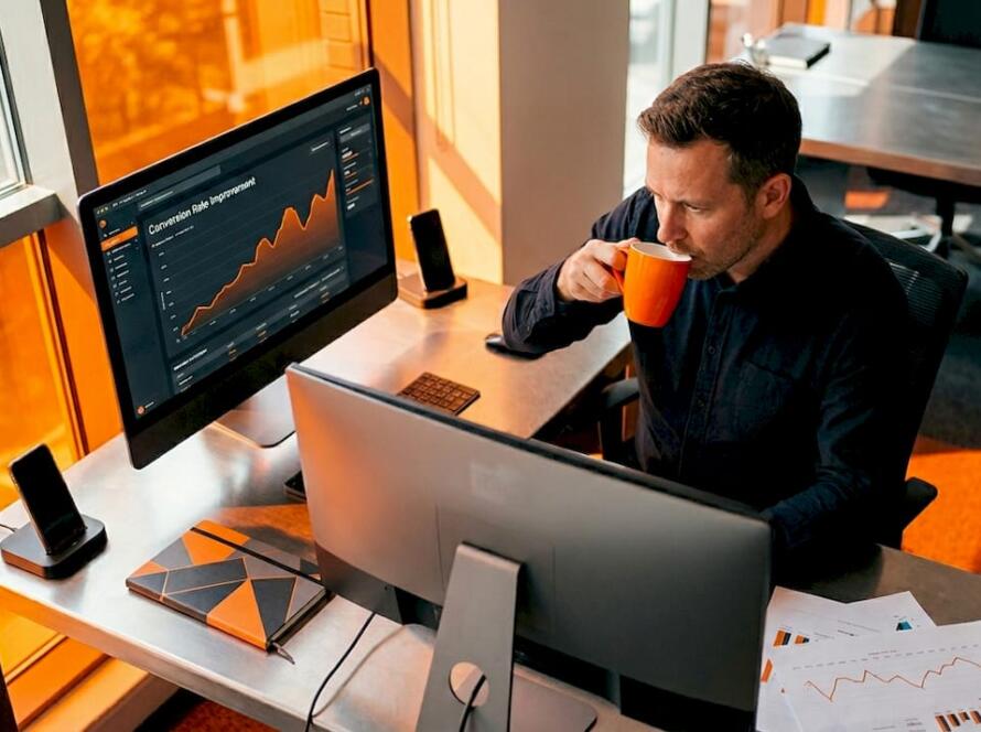 Man analyzing website data in home office
